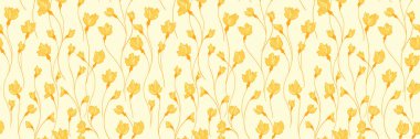 Yaratıcı çiçek saplı yaz sarısı desen. Küçük çiçekli soyut sanatsal dallar. Küçük tomurcuklar pürüzsüz bir arka plan vektör el çizimiyle birbirine dolanmış. Tasarım için basit bir süs