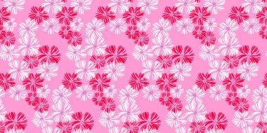 Pembe arka planda pürüzsüz, soyut çiçek deseni. Vektör el organik şekiller çizdi çiçekler tekrarlanan baskılar. Çiçekli çayır süsü