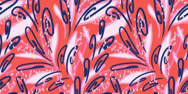 Parlak kırmızı tonlarda kusursuz soyut desenler, kıvrımlı şekiller. Eşsiz organik şekiller, akış çizgileri ve dinamik kompozisyon baskısı. Kumaş, ambalaj kağıdı, ev dekorasyonu için tasarım.