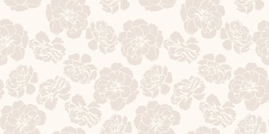 Pastel bej, pürüzsüz desenli, soyut şekilli düğün çiçekleri, nonoşlar. Tek renkli siluet, çiçek desenli. Vektör el çizildi. Tasarımlar için sade doğa süsü