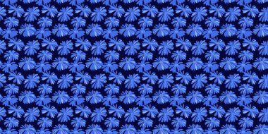 Soyut yaratıcı şekiller çiçeklerin koyu bir arka planda kusursuz desenleri vardır. Şekillendirilmiş siluetler mavi çiçek desenli. Vektör el çizildi. Çağdaş sade süs