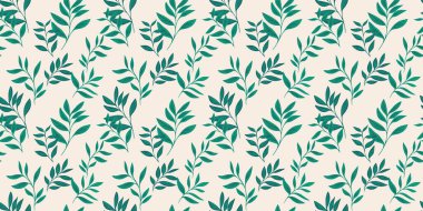 Soyut sanatsal dallar kusursuz desenler bırakır. Yeşil yaprak kökleri. Vektör çizimi. Tekstil, kumaş ve duvar kağıtları için doğa süsü.