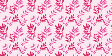 Soyut sanatsal dallar kusursuz desenler bırakır. Pembe yaprak sapları. Vektör çizimi. Tekstil, kumaş ve duvar kağıtları için doğa süsü.