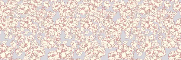 Hafif bir arka planda sanatsal soyut, dikişsiz çiçek desenleri. Pastel çiçekli çayır izi. Vektör el şekillendirilmiş şakayıklar çiziyor, gül. Tasarımlar için süs, tekstil, moda, kumaş