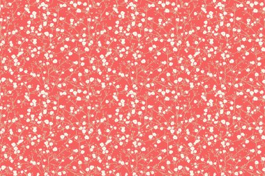 İnce, çiçekli, küçük beyaz çiçekleri içeren kusursuz yaz desenleri kırmızı arkaplanda yer alır. İzler, kumaşlar, duvar kağıtları, hediye paketi, kırtasiye ve tasarımlar için süsleme.