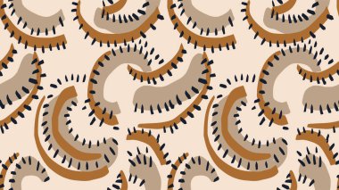 Soyut organik şekilli bej, pürüzsüz desen. Vektör el çizimi benzersiz düzensiz formlar. Basit bir arkaplan süsü. Çağdaş minimalist baskı