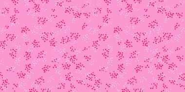 Pembe arka planda pürüzsüz puantiye deseni. Vektör el çizimi. Soyut şekilli sade minimalist süslemeler rastgele noktalar, noktalar, kar taneleri