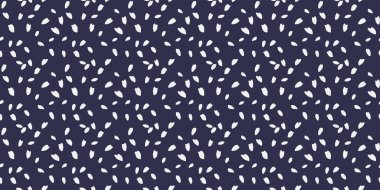 Sade puantiyeler, damlalar, noktasız desenler. Eşsiz beyaz, küçük, rastgele kar taneleri, siyah arka planda daireler çiziyor. Vektör el çizimi. Çağdaş minimalist süs