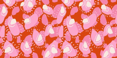 Eşsiz soyut organik şekiller kusursuz desenler. Vektör el, pembe arka planda düzensiz dairesel şekil izi çizmiş. Çağdaş minimalist kolaj süsü.