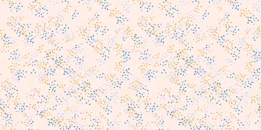 Mavi ve sarı noktasız desen. Vektör el çizimi. Soyut şekilli sade minimalist süslemeler rastgele noktalar, noktalar, kar taneleri.