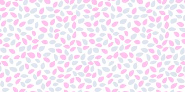 Beyaz arka planda pastel pembe gözyaşı damlaları içeren kusursuz soyut desen. Kumaşlar, duvar kağıtları, ambalaj kağıtları ve dijital baskılar için sade ve modern tasarım süsü.