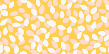 Sarı arka planda soyut taç yaprağı benzeri şekillere sahip kusursuz vektör deseni. Organik şekiller ve tekstil, duvar kağıdı, markalaşma, ambalaj ve dekor için sade minimal baskı