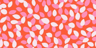 Kusursuz vektör deseni, soyut taç yaprağı ile turuncu arka planda pembe tonlardaki şekiller gibi. Organik şekiller ve tekstil, duvar kağıdı, markalaşma, ambalaj ve dekor için sade minimal baskı