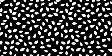 Beyaz yapraklı kusursuz vektör deseni siyah ve beyaz arka plana saçılmış şekiller gibi. Minimalist ve modern tasarım, tekstil için basit süs baskısı, duvar kağıtları, kırtasiye malzemeleri, moda baskıları