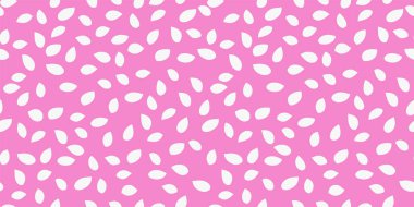 Beyaz yapraklı kusursuz vektör deseni yumuşak pembe arkaplana saçılmış şekiller gibi. Minimalist ve modern tasarım, tekstil, duvar kağıtları, kırtasiye malzemeleri, moda baskıları için sade süs baskısı