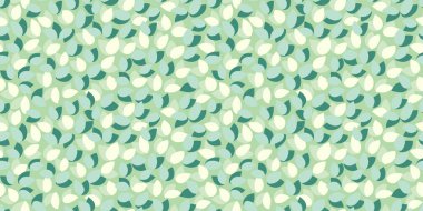 Kusursuz bir vektör deseni var. Soyut taç yaprakları var. Yumuşak yeşil renkte, nane ve beyaz renkte ve pastel arka planda. Modern, oyuncu ve şık, tekstil, duvar kağıtları ve markalaşma için ideal.