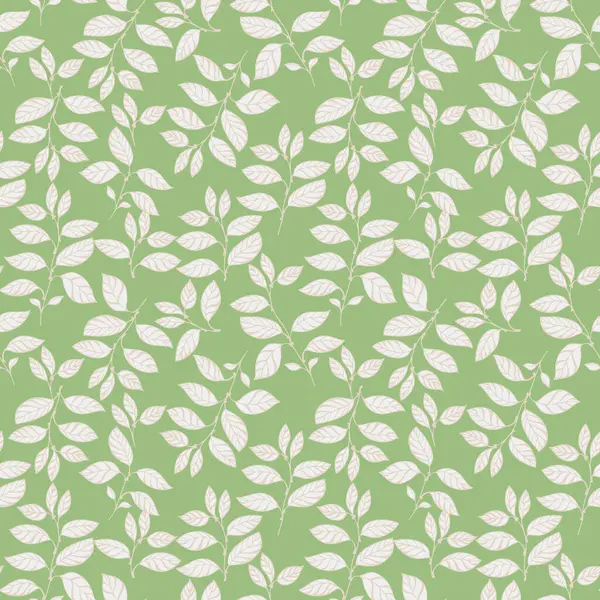 Parlak yeşil arka planda beyaz yapraklar içeren kusursuz botanik desenler. Bu neşeli ve zarif tasarım tekstil, hediye paketleri, duvar kağıtları ve dijital sanat projeleri için idealdir..