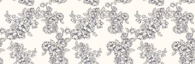 Pastel dikişsiz çiçek deseninde ince detaylarıyla narin çiçek demetleri var. Tekstil tasarımı, moda baskıları, duvar kağıtları ve zarif dekorasyon projeleri için mükemmel..