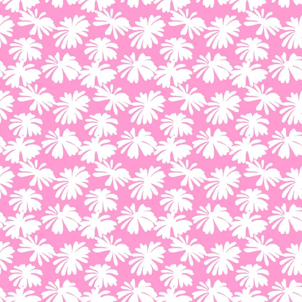 Yumuşak pembe arka planda beyaz tropikal çiçek siluetleri olan kusursuz çiçek deseni. Kumaş tasarımı, duvar kağıtları, ambalaj kağıdı ve dijital arka planlar için ideal. Kadın ve modern..