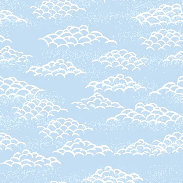 Yumuşak mavi desenli arka planda biçimlendirilmiş beyaz bulutlu kusursuz vektör deseni. Geleneksel Asya motiflerinden esinlenerek, bu zarif gökyüzü tasarımı tekstil, duvar kağıtları ve ambalaj kağıdı için mükemmeldir.