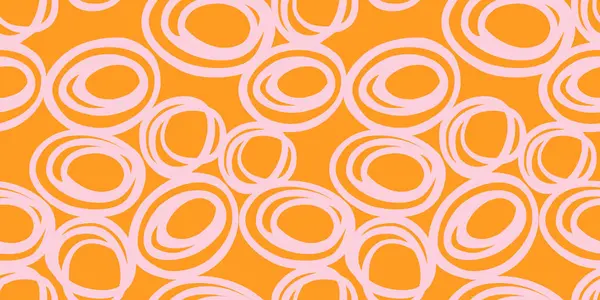Canlı turuncu arka planda, el çizimi daire şeklinde yumuşak pembe şekilli kusursuz soyut vektör deseni. Kalın ve modern tasarım, tekstil, ambalaj, duvar kağıtları ve moda baskı için mükemmel.