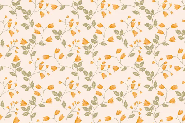 Narin sarı çan çiçekleri ve yumuşak ışık arka planında yeşil yaprakları olan kusursuz bir vektör deseni. Zarif ve romantik, tekstil, duvar kağıtları, ambalaj, düğün tasarımları, kırtasiye malzemeleri için mükemmel..