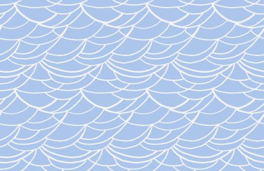 Pastel mavi, kıvrımlı dalgalı çizgileri olan pürüzsüz bir desen. Soyut organik şekiller baskı. Düz doku arka planı. Vektör el çizimi karalama. Çağdaş minimalist süs.
