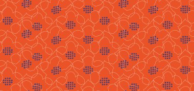 Minimalist, pürüzsüz vektör deseni, soyut beyaz çiçek desenleri ve turuncu, mercan renkli arka planda mavi noktalar çizilmiş. Zarif, modern ve narin, tekstil ve duvar kağıtları için mükemmel.