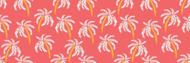 Parlak kırmızı bir zemin üzerinde el çizimi palmiye ağaçları olan kusursuz tropikal vektör deseni. Yaz tekstil ürünleri, plaj giysileri, duvar kağıtları ya da egzotik markalaşma için mükemmel.