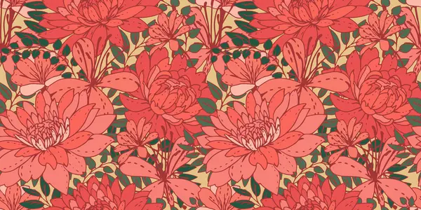 Renkli çiçek desenli. Çiçek açan çayır bitkileri. Sanatsal soyut çiçekler ve tekrarlanan izler. Vektör çizilmiş botanik illüstrasyon. Tasarımlar için doğa süsü