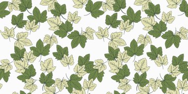 Beyaz arka planda akçaağaç yaprakları bulunan kusursuz sonbahar deseni. Yeşil yapraklar, kumaş, duvar kağıdı ve kırtasiye için mükemmel doğal, zarif bir tasarım yaratır.