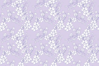 Hassas krem rengi çiçekleri ve yumuşak mavi arka planda ince mavi sapları olan kusursuz bir vektör deseni. Tekstil, duvar kağıdı, davetiye, ambalaj, dekor için zarif ve zamansız..