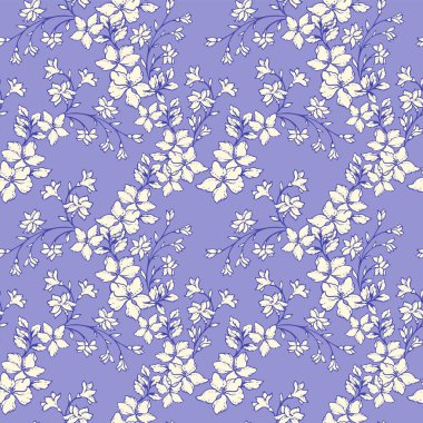 Mor arkaplan üzerinde zarif çiçekler olan kusursuz çiçek vektör deseni. Eski tarz botanik tasarım, tekstil, duvar kağıtları, moda, davetiyeler, lüks ambalajlar için doğa süsü