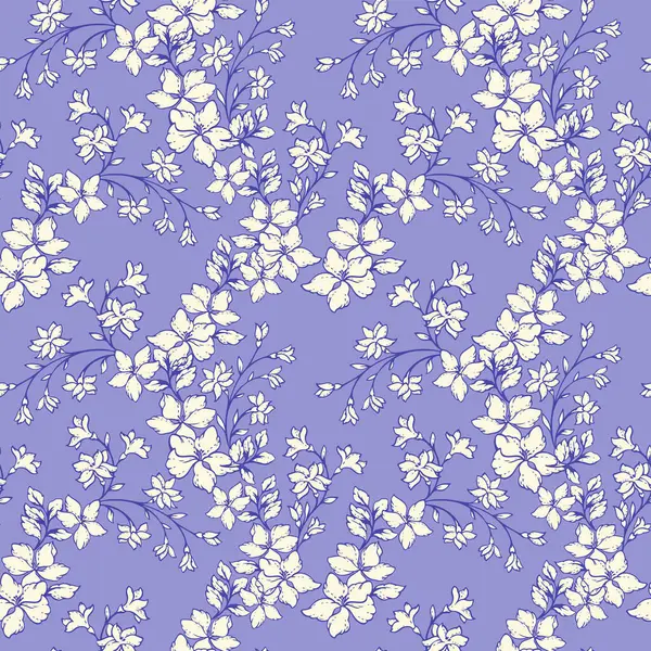 Mor arkaplan üzerinde zarif çiçekler olan kusursuz çiçek vektör deseni. Eski tarz botanik tasarım, tekstil, duvar kağıtları, moda, davetiyeler, lüks ambalajlar için doğa süsü