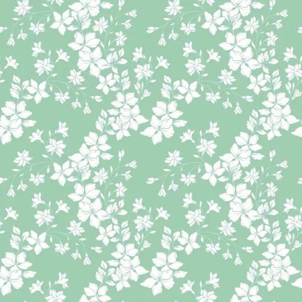 Kusursuz çiçek desenli, zarif, yumuşak çiçekli, yeşil arkaplan. Eski tarz botanik tasarımı, tekstil, duvar kağıtları, moda, lüks ambalajlar için doğa süsü