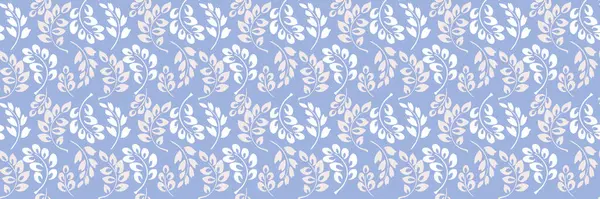 Şekillendirilmiş botanik dalları içeren kusursuz bir vektör deseni. Soyut yaprakları pastel tonlarında ve açık mavi arka planda yumuşak. Tekstil, duvar kâğıtları, ambalaj, markalaşma için basit baskı