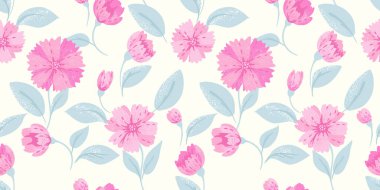 Soyut eşsiz çiçekleri ve yaprakları olan pürüzsüz bir desen. Vektör el, büyük sevimli çiçek desenleri çizmiş. Tasarımlar için süs, çocuklar için tekstil, defter kapağı