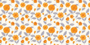 Soyut yaratıcı çiçekler ve pürüzsüz desenler. Vektör el çizildi. Sarı sevimli çiçek desenli. Tasarımlar için süs, çocuklar için tekstil, defter kapağı