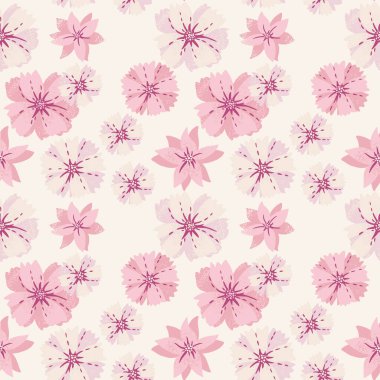 Pastel dikişsiz desenli, büyük çiçekli. Vektör El çizildi. Soyut stilize papatya çiçekleri baskısı. Tasarım, kumaş ve tekstil için çağdaş süs