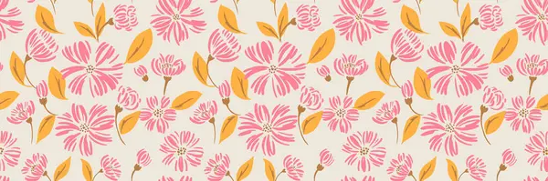 Kusursuz çiçek deseni. Yaz çiçeği arkaplanı. Vektör el çizimi organik şekiller çiçekler tekrarlanan süsler