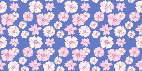 Mavi arka planda soyut, egzotik, dikişsiz desen. Vektör El stilize papatya çiçeği baskısı çizdi. Tasarım, kumaş ve tekstil için çağdaş süs