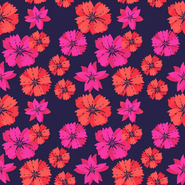 Renkli, egzotik, dikişsiz desenli, büyük çiçekli. Vektör El çizildi. Soyut biçimlendirilmiş çiçek baskısı. Tasarım, kumaş ve tekstil için çağdaş süs