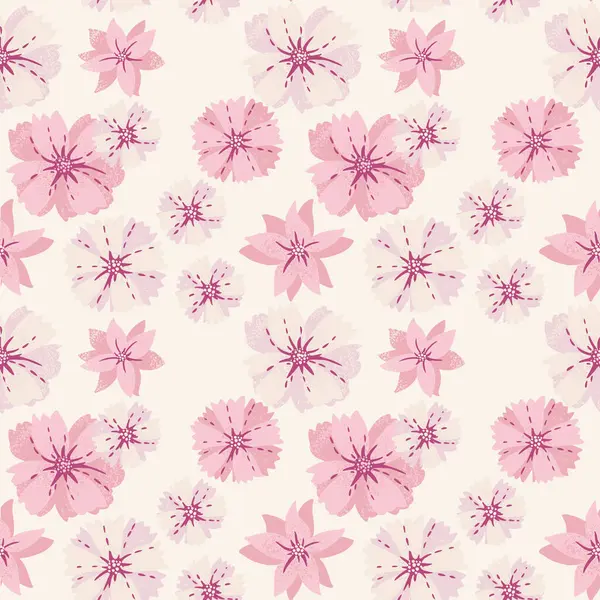 Pastel dikişsiz desenli, büyük çiçekli. Vektör El çizildi. Soyut stilize papatya çiçekleri baskısı. Tasarım, kumaş ve tekstil için çağdaş süs