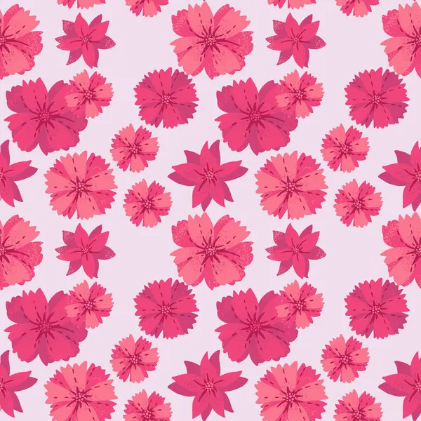Pembe, büyük, dikişsiz desen. Vektör El, soyut biçimlendirilmiş çiçek deseni çizdi. Tasarım, kumaş ve tekstil için çağdaş süs