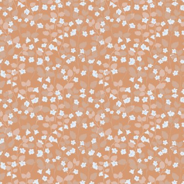 Çiçekli ve bej arkaplanda yaprakları olan kusursuz çiçek vektör deseni. Zarif ve sofistike botanik tasarım, tekstil, moda baskıları, duvar kağıdı ve ambalaj için mükemmel.