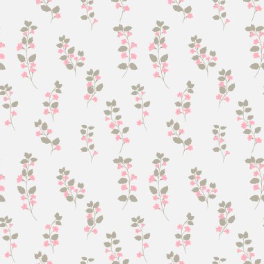 Narin kır çiçekleri ve hafif arka planda yaprakları olan kusursuz bir vektör deseni. Tekstil, duvar kağıtları, ambalaj ve dijital baskılar için minimalist çiçek tasarımı ideal