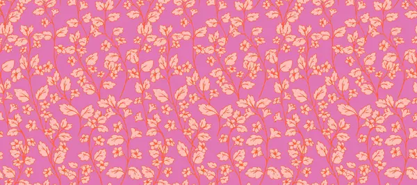 Pembe arka planda elle çizilmiş turuncu çiçek dallarıyla kusursuz vektör deseni. Kumaş, ambalaj, kırtasiye, baskı tasarımları için renkli bir yaz süsü