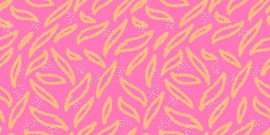 Pembe arka planda elle çizilmiş uzatılmış şekiller içeren soyut, pürüzsüz desenler. Düz çağdaş baskı. Tekstil tasarımı, ambalaj kağıdı ve modern projeler için minimalist tasarımlar