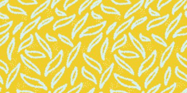 Parlak sarı arkaplanda elle çizilmiş uzatılmış şekiller içeren soyut, pürüzsüz desenler. Düz çağdaş baskı. Tekstil tasarımı, ambalaj kağıdı ve modern projeler için minimalist tasarımlar