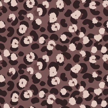 Hayvan leoparı koyu benekli, kahverengi arka planda organik şekilli kusursuz desenlere ilham verdi. Moda tasarımı, modern dekor ve sanatsal markalaşma projeleri için soyut biçimlendirilmiş baskı.